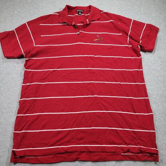 St. Louis Cardinals Mens Large Antigua Red White Stripe Polo Embroidered‎ Logo - Picture 6 of 9
